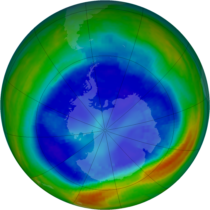 Antarctic ozone map for 30 August 2003